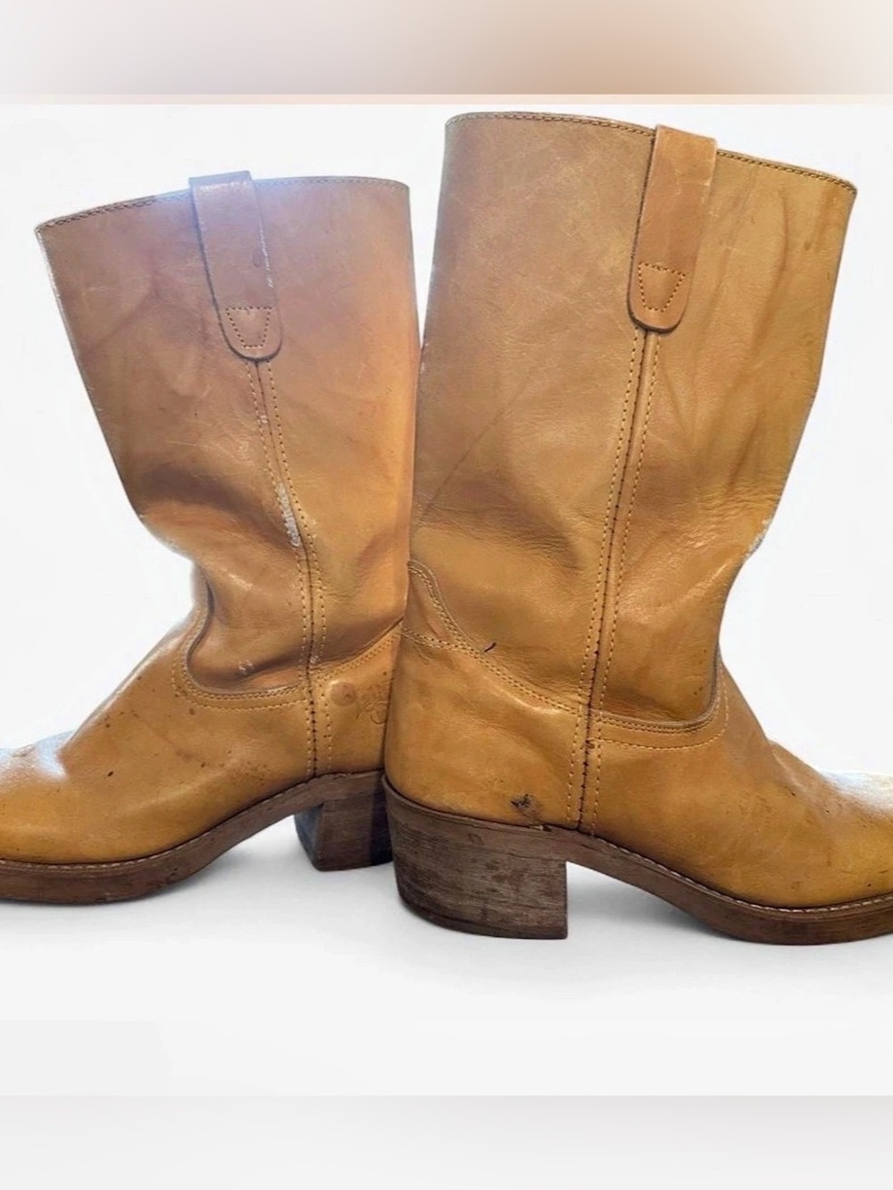 Vintage Landis Leather Heeled Mid-Calf Pull-On Boots US 8 “Banana” or Light Tan